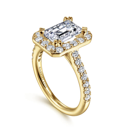 14K Yellow Gold Emerald Halo Diamond Engagement Ring