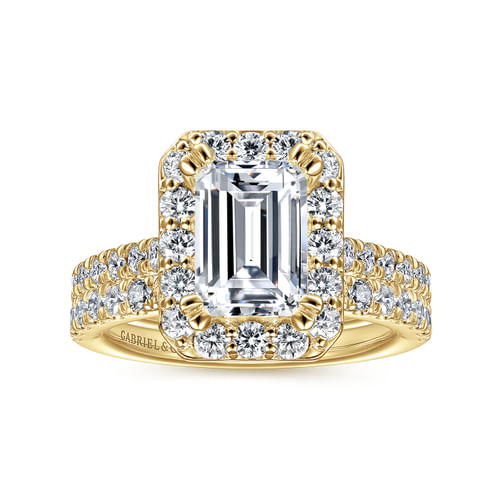 14K Yellow Gold Emerald Halo Diamond Engagement Ring