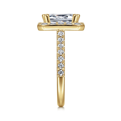14K Yellow Gold Emerald Halo Diamond Engagement Ring