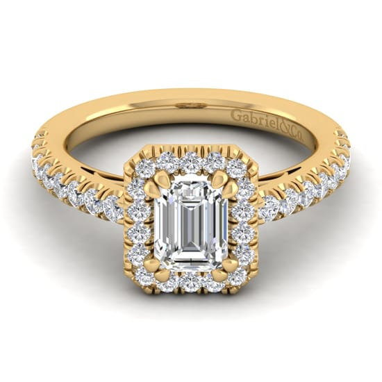 Gabriel - 14K Yellow Gold Emerald Halo Diamond Engagement Ring
