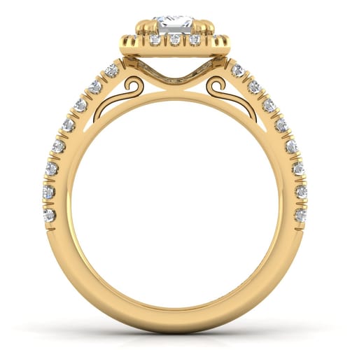 14K Yellow Gold Emerald Halo Diamond Engagement Ring 14K Yellow Gold Emerald Halo Diamond Engagement Ring