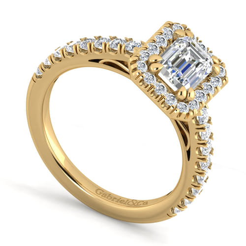 14K Yellow Gold Emerald Halo Diamond Engagement Ring 14K Yellow Gold Emerald Halo Diamond Engagement Ring