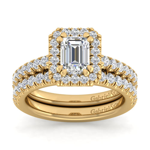 14K Yellow Gold Emerald Halo Diamond Engagement Ring 14K Yellow Gold Emerald Halo Diamond Engagement Ring