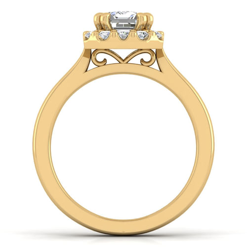 14K Yellow Gold Emerald Halo Diamond Engagement Ring