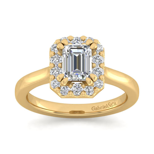 14K Yellow Gold Emerald Halo Diamond Engagement Ring