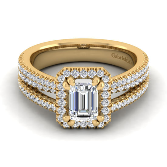 Gabriel - 14K Yellow Gold Emerald Halo Diamond Engagement Ring