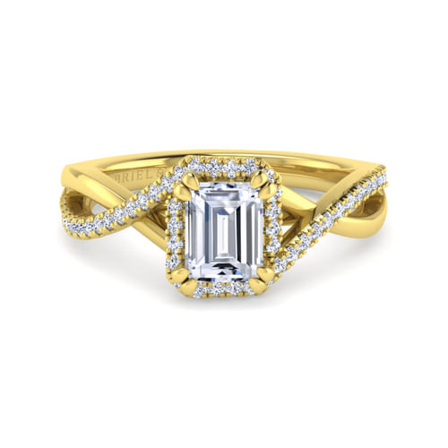 14K Yellow Gold Emerald Halo Diamond Engagement Ring