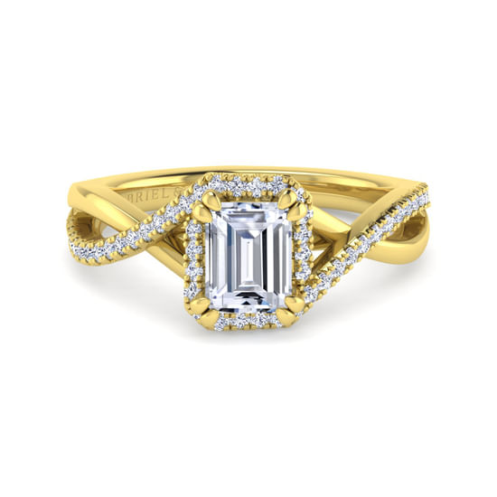 Gabriel - 14K Yellow Gold Emerald Halo Diamond Engagement Ring