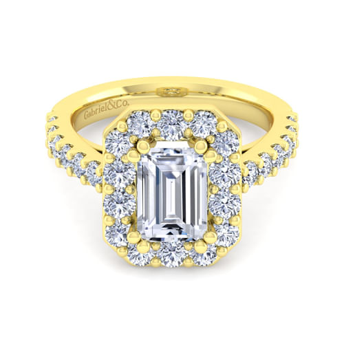 14K Yellow Gold Emerald Halo Diamond Engagement Ring