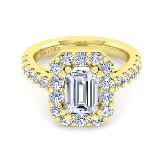 Gabriel - 14K Yellow Gold Emerald Halo Diamond Engagement Ring