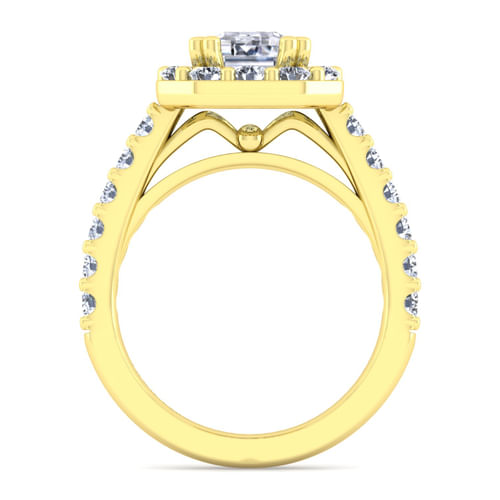 14K Yellow Gold Emerald Halo Diamond Engagement Ring