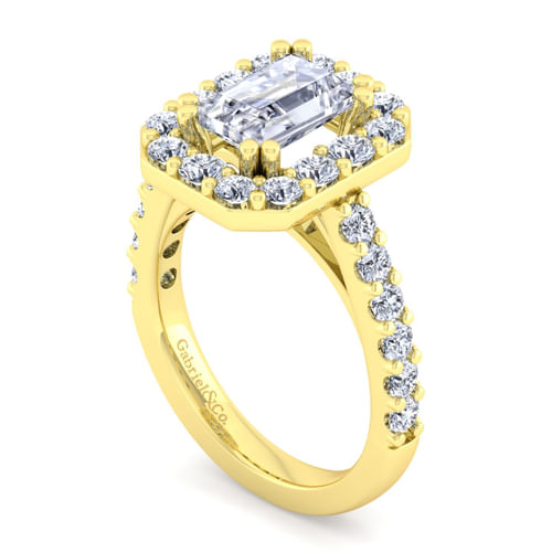 14K Yellow Gold Emerald Halo Diamond Engagement Ring
