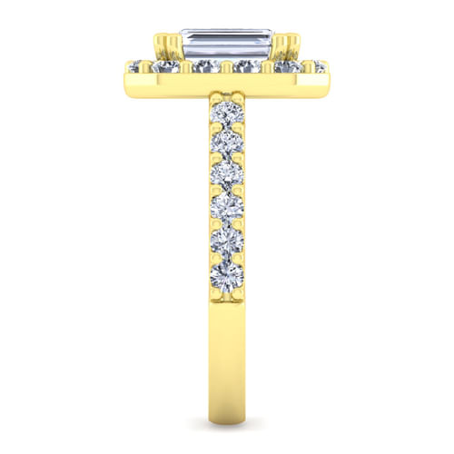 14K Yellow Gold Emerald Halo Diamond Engagement Ring