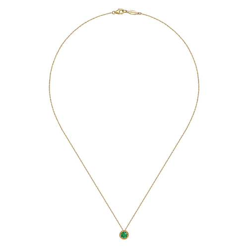 14K Yellow Gold Emerald and Diamond Halo Pendant Necklace