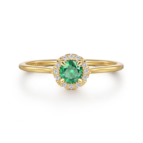 Gabriel - 14K Yellow Gold Emerald and Diamond Halo Promise Ring