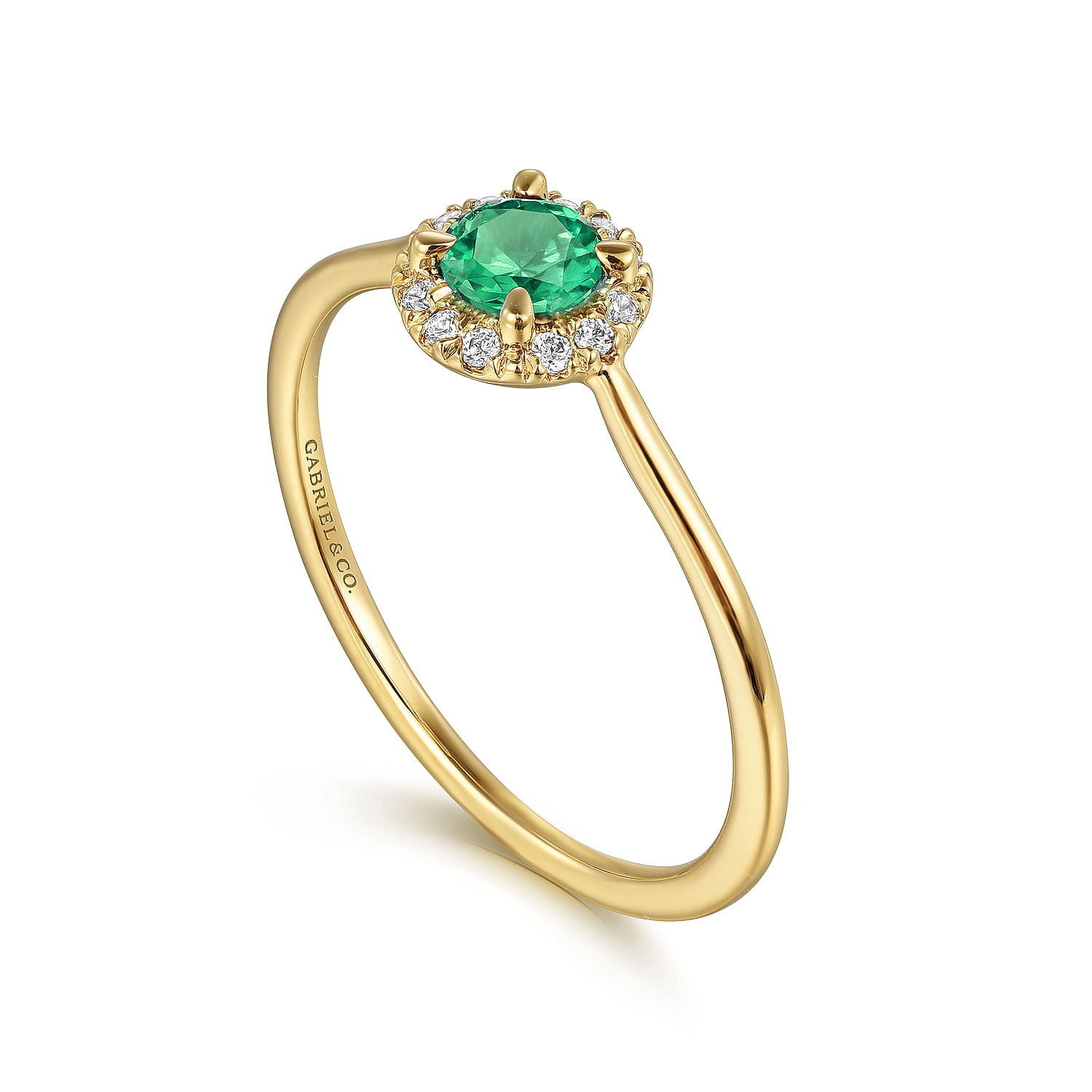 14K Yellow Gold Emerald and Diamond Halo Promise Ring