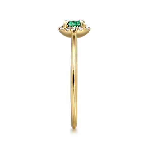 14K Yellow Gold Emerald and Diamond Halo Promise Ring