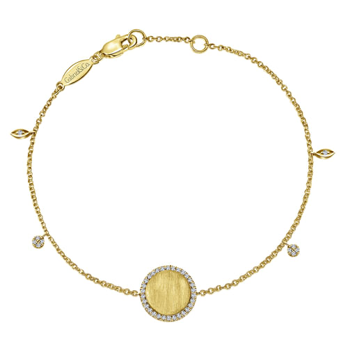 14K Yellow Gold Engravable Disc Chain Bracelet with Diamond Accents