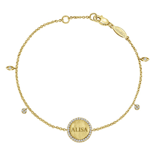 14K Yellow Gold Engravable Disc Chain Bracelet with Diamond Accents
