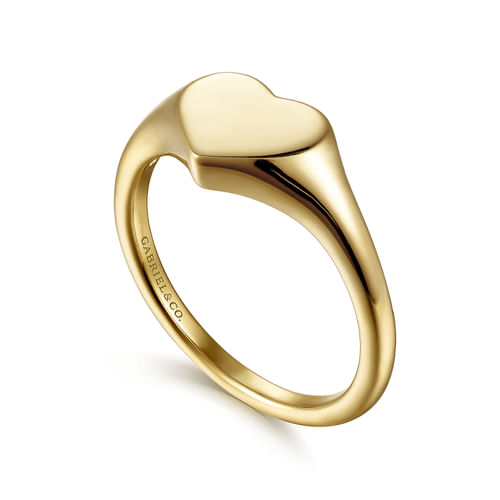 14K Yellow Gold Engravable Heart Signet Ring