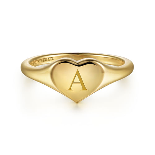 14K Yellow Gold Engravable Heart Signet Ring
