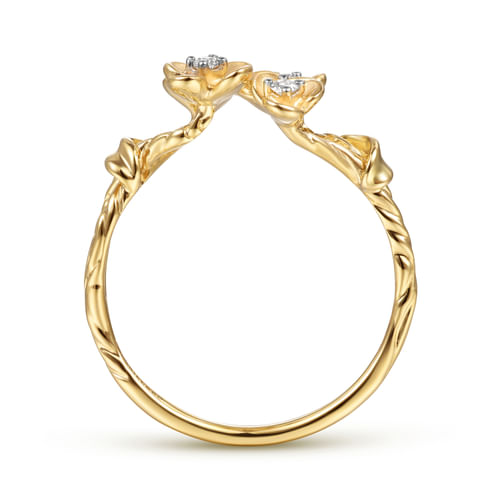 14K Yellow Gold Engraved Floral Diamond Ring