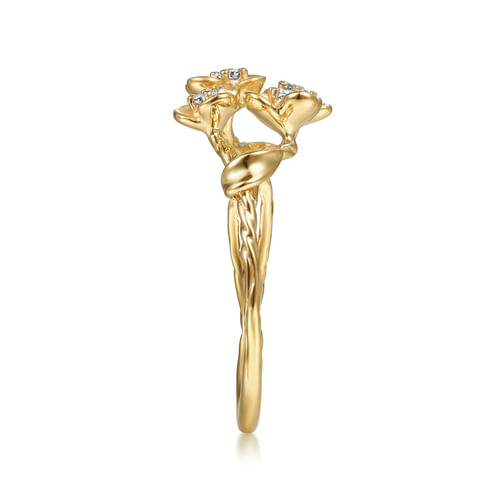 14K Yellow Gold Engraved Floral Diamond Ring