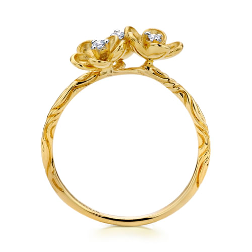 14K Yellow Gold Engraved Floral Diamond Ring