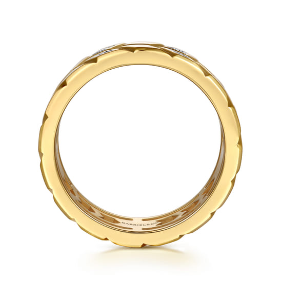 14K Yellow Gold Faceted Diamond Fashion Men's Ring angle 2
