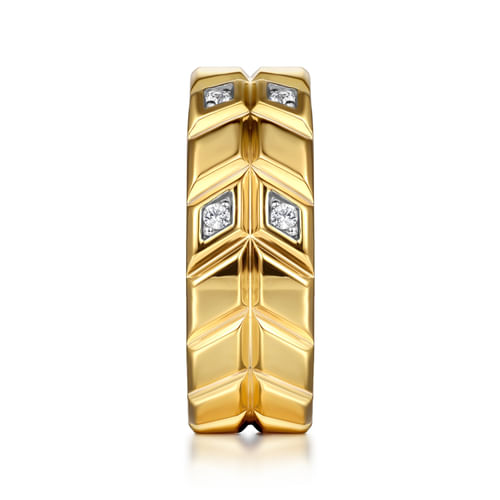 14K Yellow Gold Faceted Diamond Fashion Men's Ring