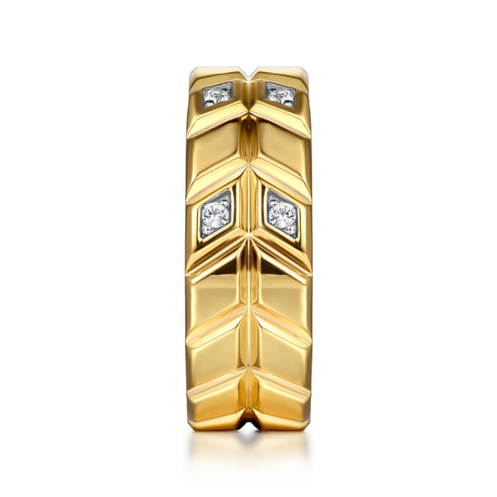 14K Yellow Gold Faceted Diamond Fashion Men's Ring angle 4