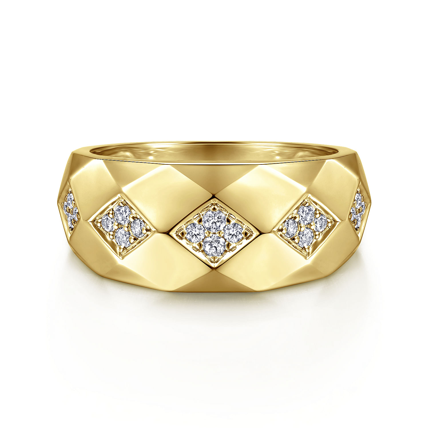 14K Yellow Gold Faceted Diamond Ring in High Polished Finish
