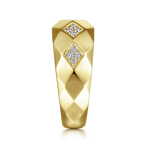 14K Yellow Gold Faceted Diamond Ring in High Polished Finish