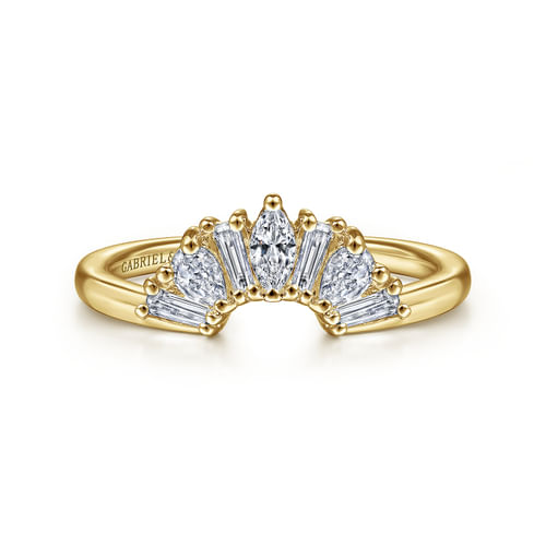 14K Yellow Gold Fancy Diamond Cut Curved Anniversary Band