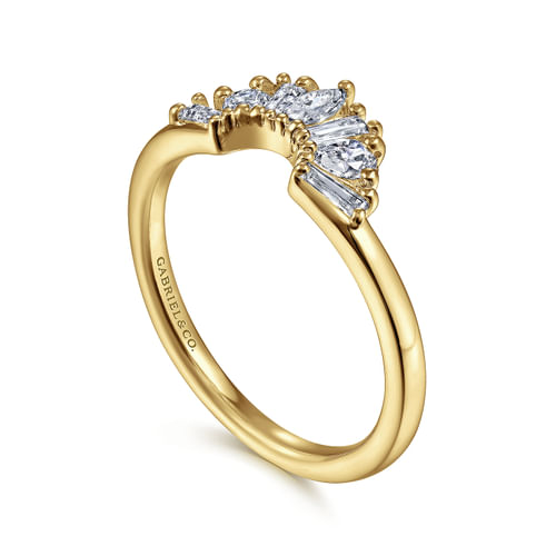 14K Yellow Gold Fancy Diamond Cut Curved Anniversary Band