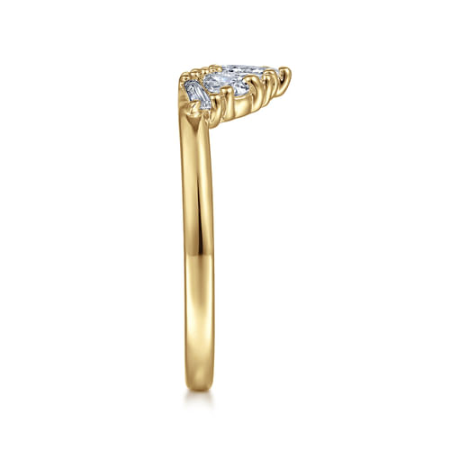 14K Yellow Gold Fancy Diamond Cut Curved Anniversary Band