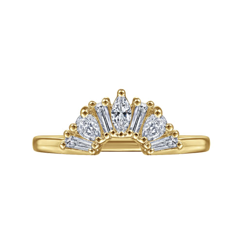 14K Yellow Gold Fancy Diamond Cut Curved Anniversary Band