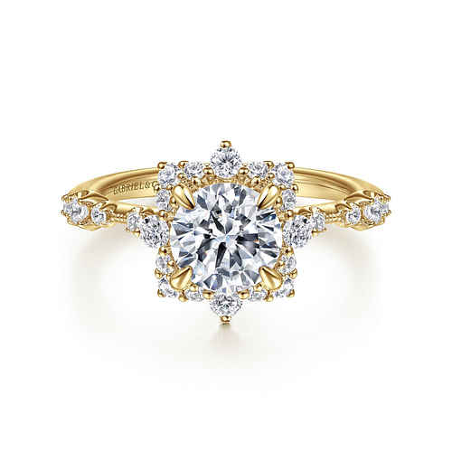 14K Yellow Gold Fancy Halo Round Diamond Engagement Ring