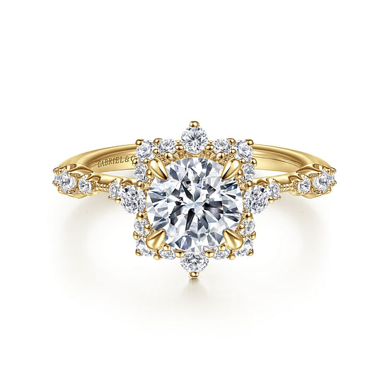 Gabriel - 14K Yellow Gold Fancy Halo Round Diamond Engagement Ring