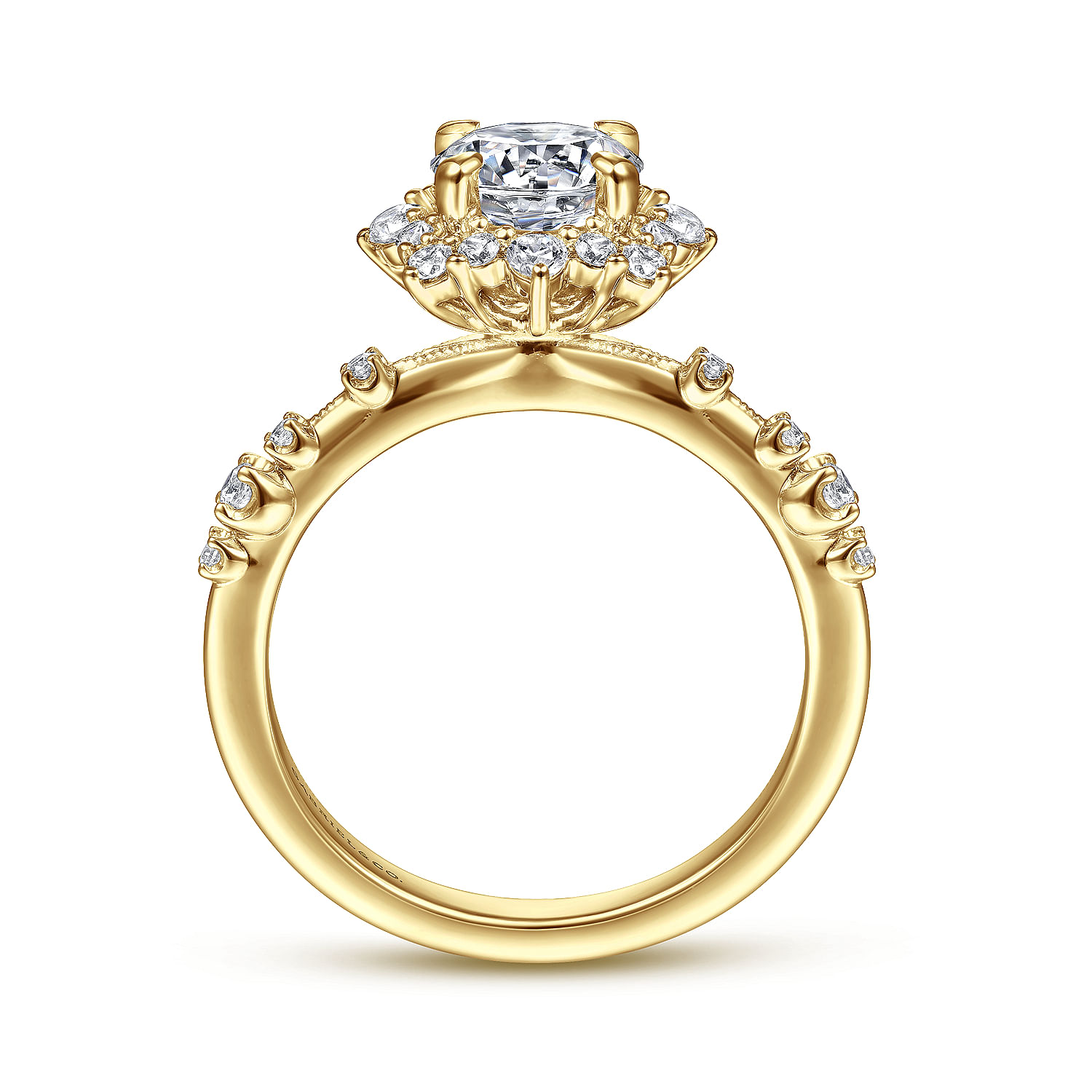 14K Yellow Gold Fancy Halo Round Diamond Engagement Ring