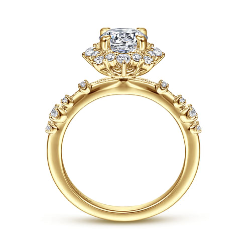 14K Yellow Gold Fancy Halo Round Diamond Engagement Ring