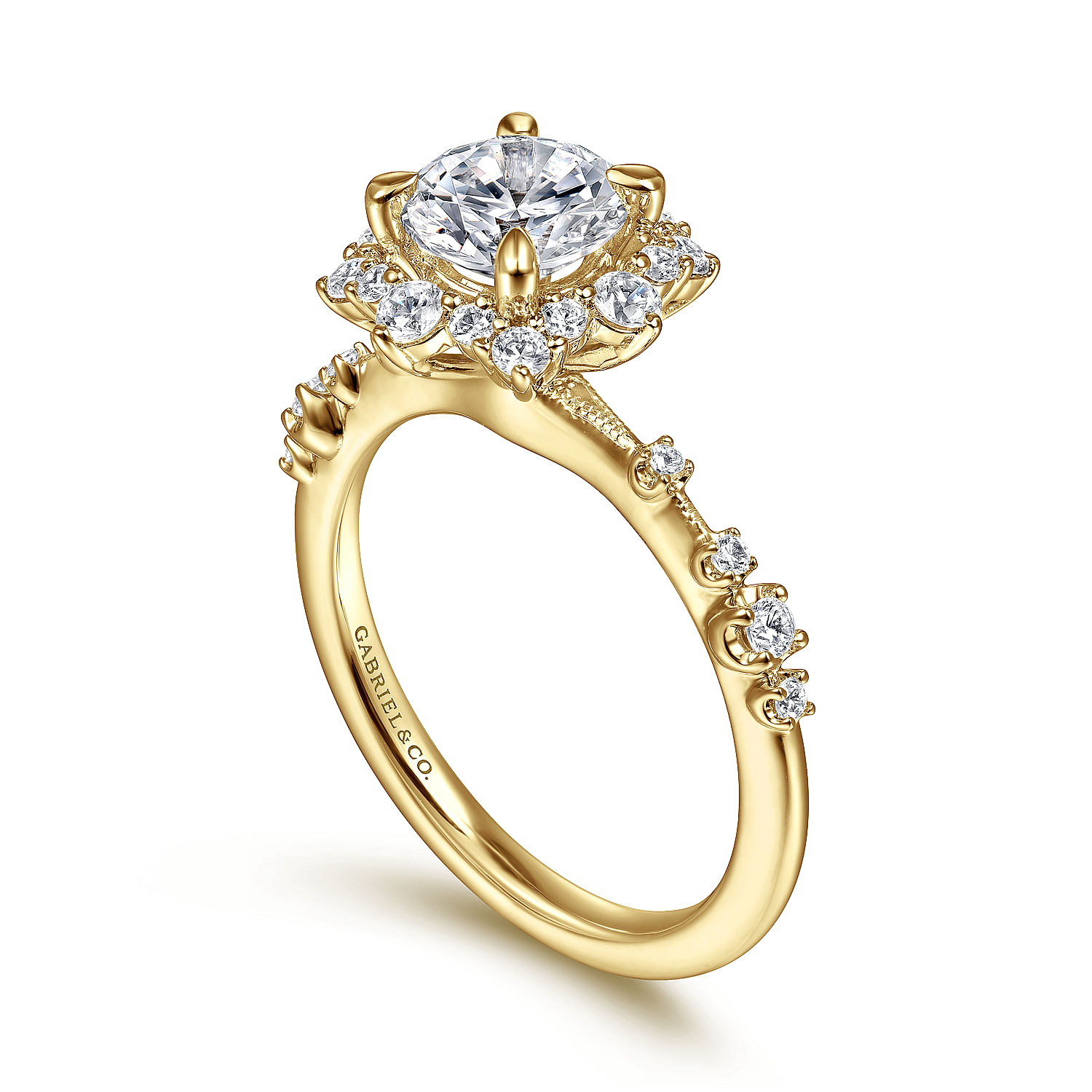 14K Yellow Gold Fancy Halo Round Diamond Engagement Ring