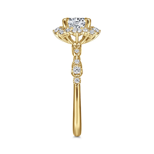 14K Yellow Gold Fancy Halo Round Diamond Engagement Ring