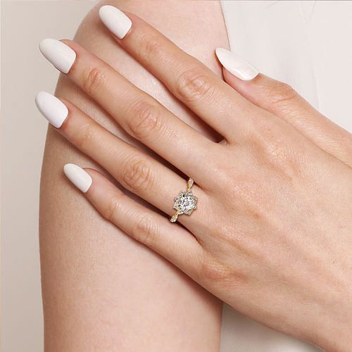 14K Yellow Gold Fancy Halo Round Diamond Engagement Ring