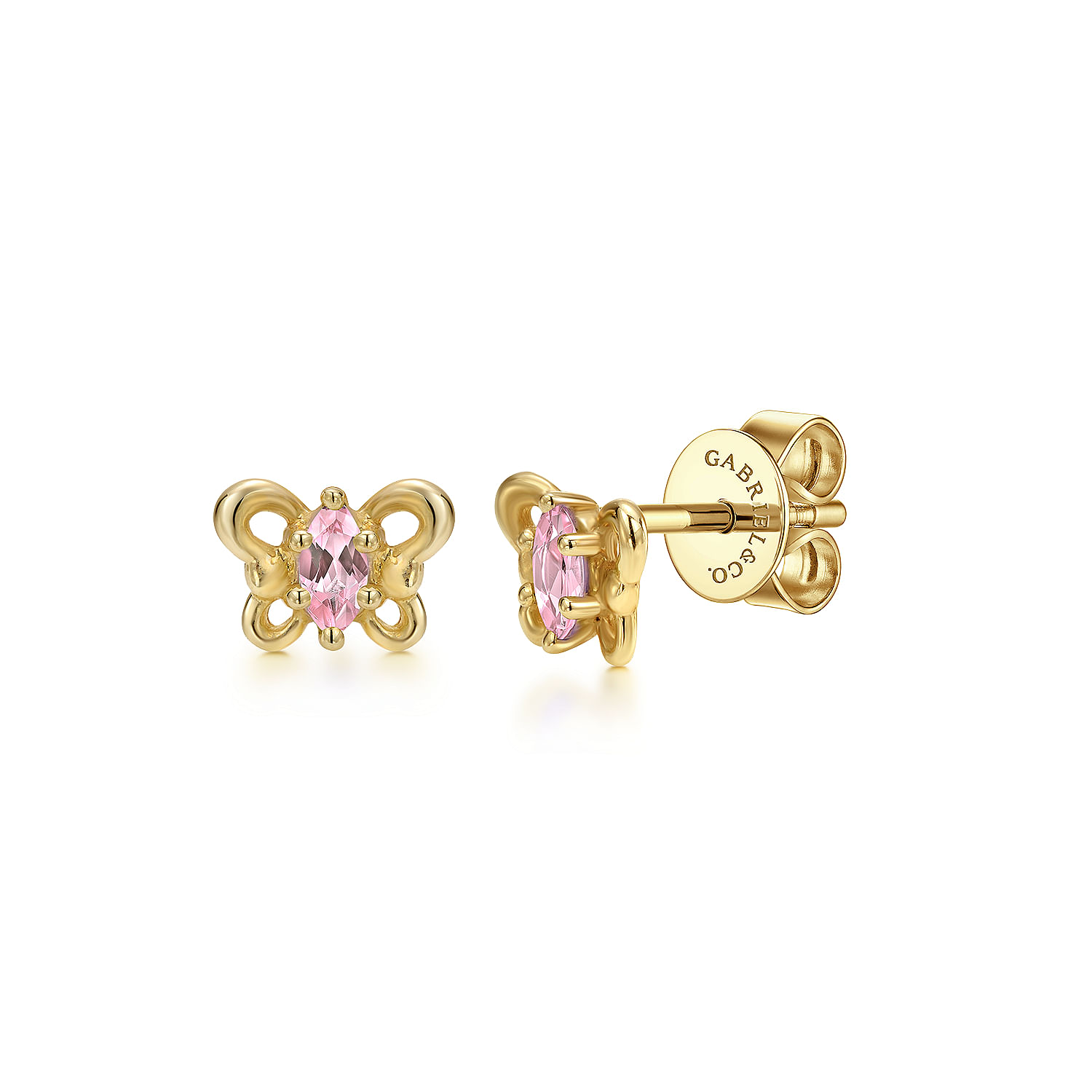 Gabriel - 14K Yellow Gold Fashion Pink Created Zircon Earrings