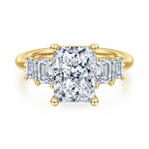 14K Yellow Gold Five Stone Radiant Cut Diamond Engagement Ring