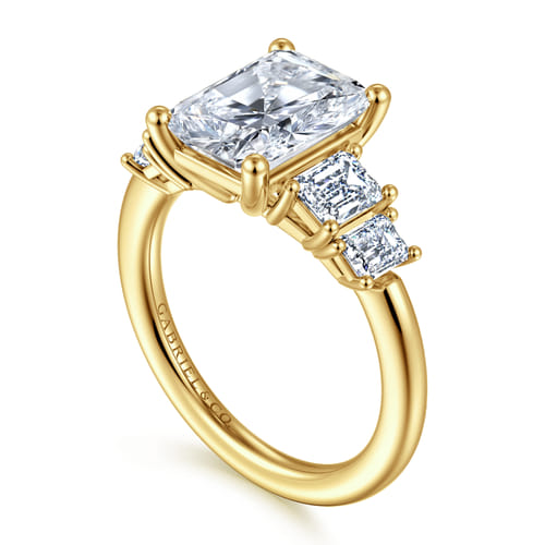 14K Yellow Gold Five Stone Radiant Cut Diamond Engagement Ring