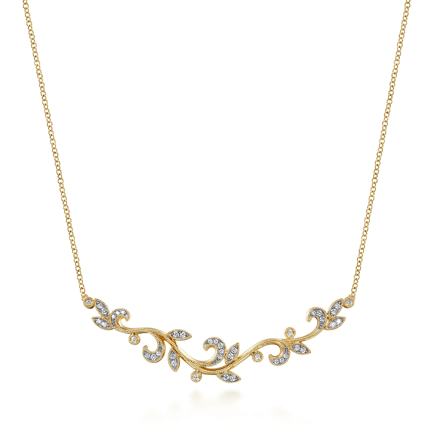 Gabriel - 14K Yellow Gold Floral Branch Diamond Necklace