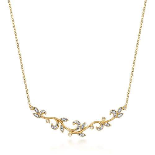 14K Yellow Gold Floral Branch Diamond Necklace