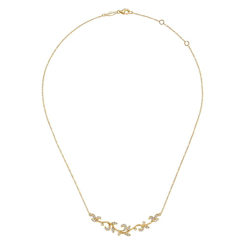 14K Yellow Gold Floral Branch Diamond Necklace